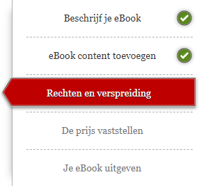 Screenshot van de checklist op het publicatieplatform, waarin Rechten en verspreiding geaccentueerd is