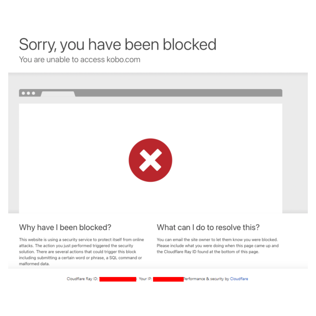 This shows an error message when trying to connect to Kobo Writing Life.