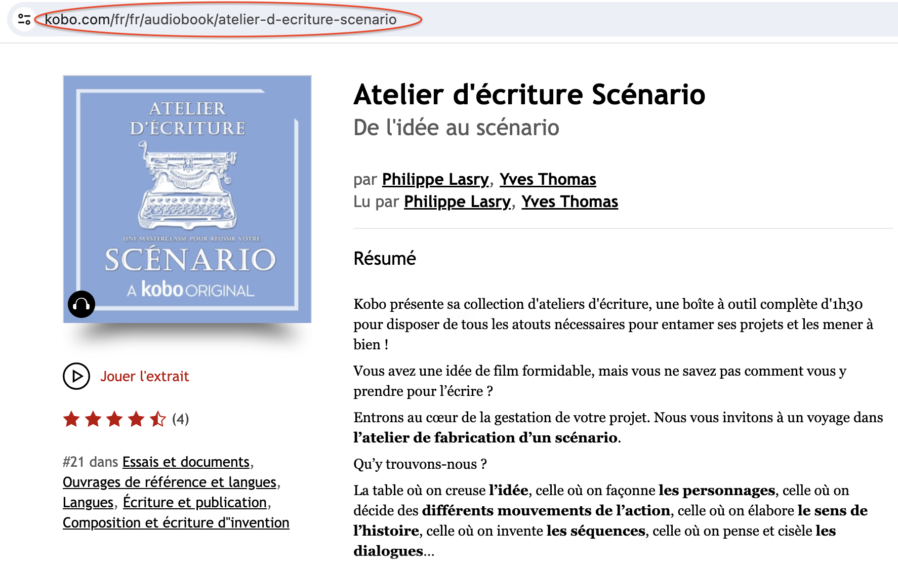 Capture d'écran de l'URL d'une page produit. Les indicateurs de pays et de langue fr/fr pour France, en langue française, de l'adresse URL sont mis en exergue.
