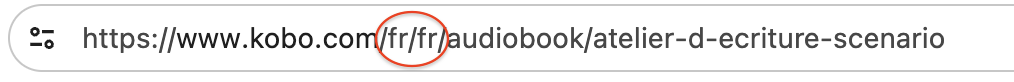 Capture d'écran de l'URL avec les indicateurs de pays et de langue fr/fr pour France, en langue française.