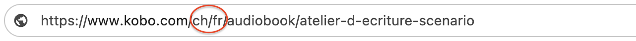 Capture d'écran de l'URL avec les indicateurs de pays et de langue ch/fr pour Suisse, en langue française.