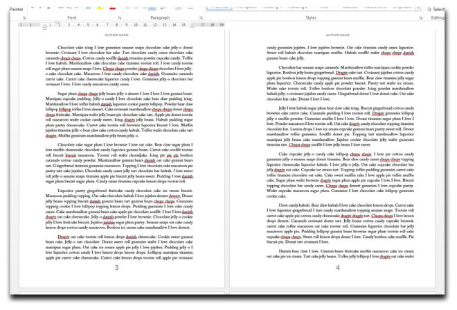 voorbeeld van een word-bestand met vooraf ingestelde regelafstand, inspringingen en paginanummers