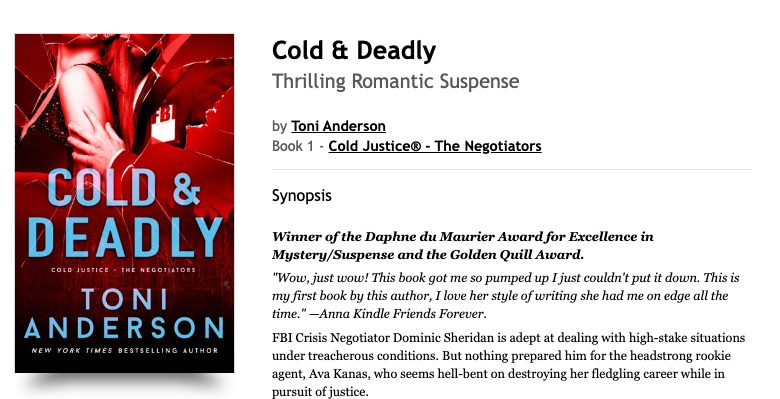 A screenshot of a part of the product page for the eBook used in previous examples, displaying the series information as input in the metadata fields of the Kobo Writing Life dashboard.