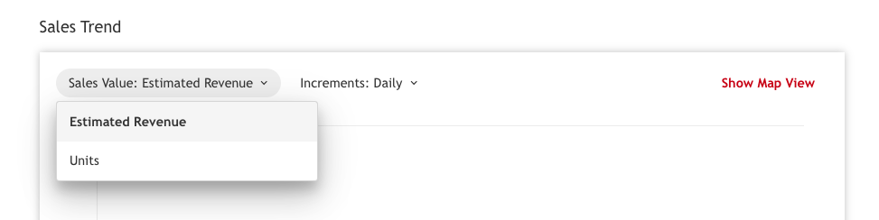 顯示一個下拉選單的截圖，展示按預估收入或銷售單位數篩選數據的選項。  
