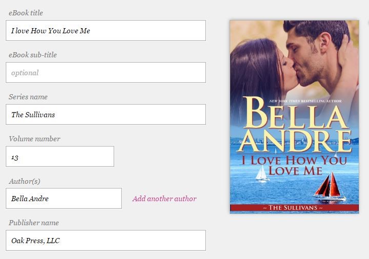 Image shows an eBook page to fill out information about the eBook while publishing.