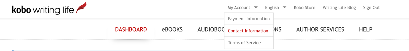 Image shows the “My Account” setting with a drop down menu for changing contact and payment information