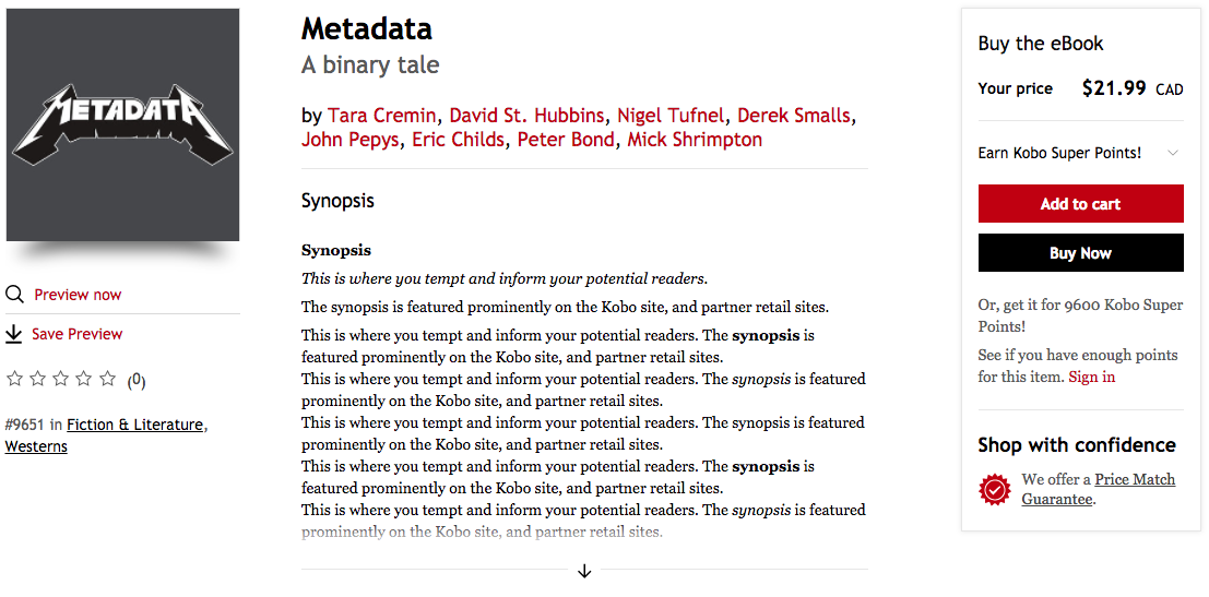 顯示 Kobo 上電子書產品頁面的圖片。