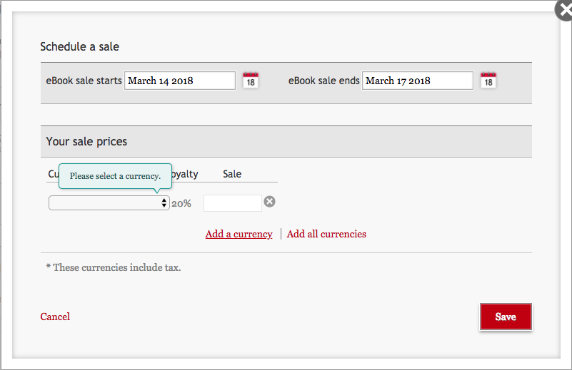 显示一个促销排程区域，列出加拿大与澳洲的促销价格。 