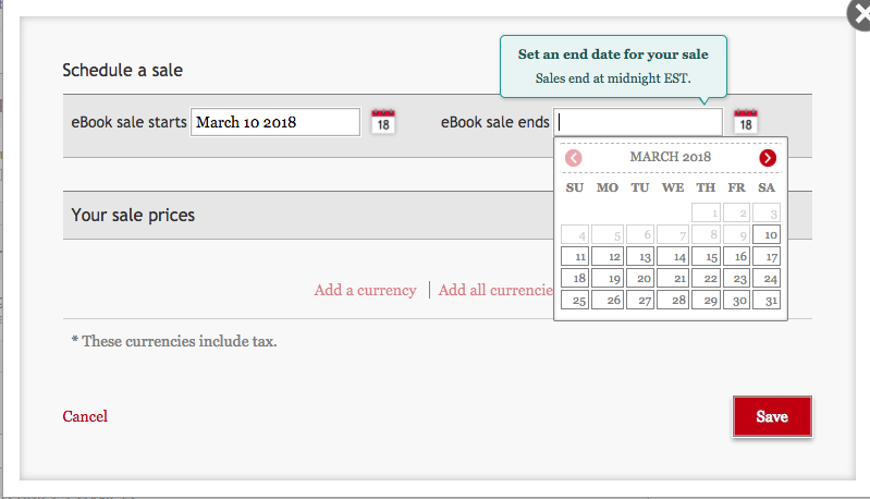 图片顶部显示设置促销开始与结束日期的栏位，并有一个输入价格的指定区域。日期输入栏旁有日历图示，方便选择日期。