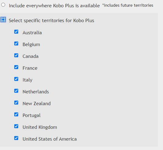 顶部还有一个选项可选择「所有 Kobo Plus 可用地区」。