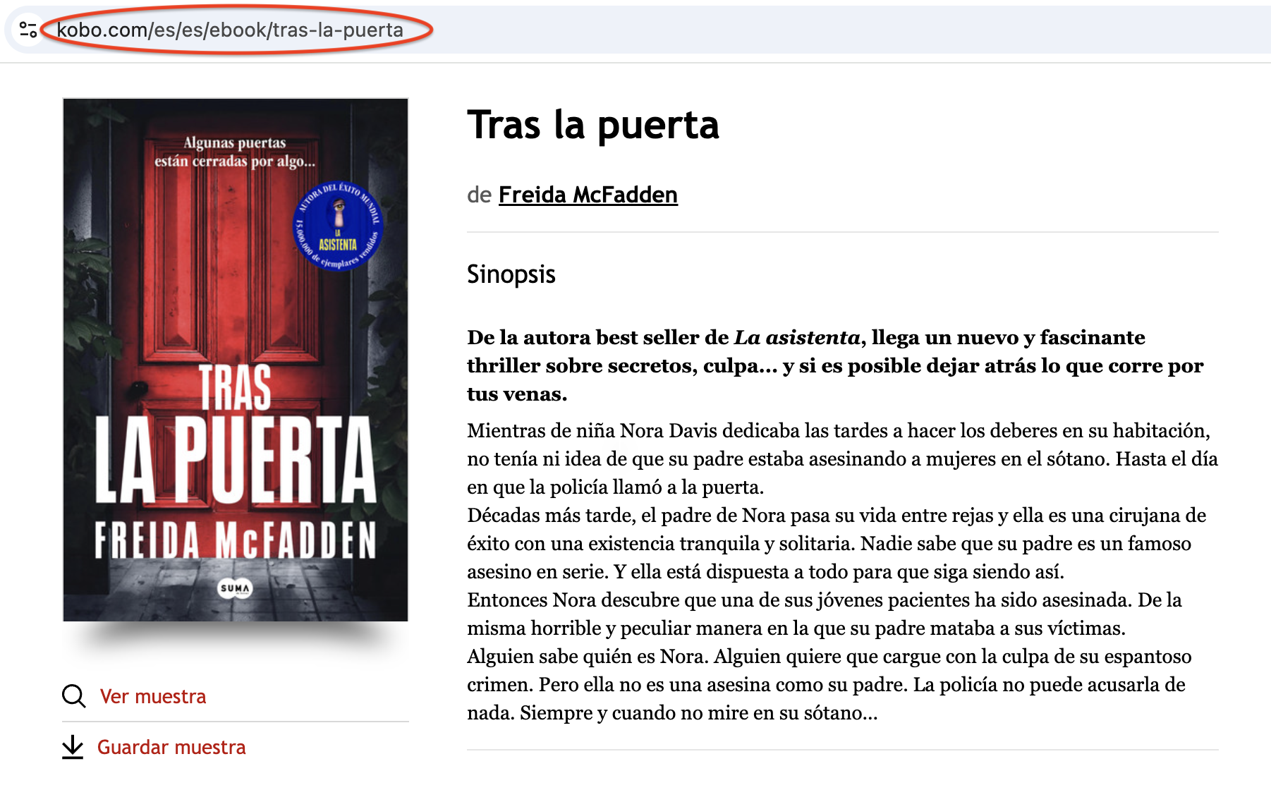 Captura de pantalla de la URL de una página de producto. Se destacan los indicadores de país e idioma es/es para España, en idioma español, de la dirección URL.