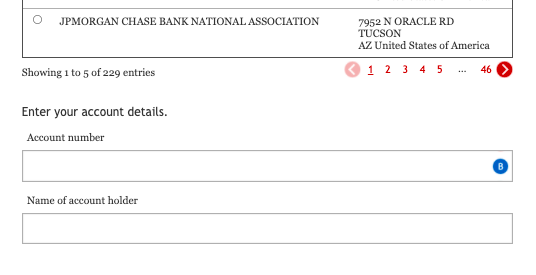 This shows two boxes to fill in for account number and account holder name.