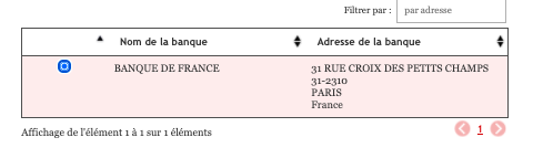 Un fenêtre permet de sélectionner la succursale bancaire correspondante aux informations saisies par l'utilisateur.