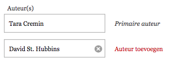 Invulveld voor Auteursnaam met daaronder een tweede veld voor nog een auteursnaam, en daarnaast de optie Auteur toevoegen