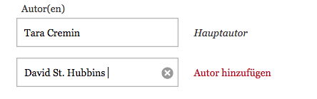 Eingabefeld für den Autorennamen, darunter ein zweites Feld für einen weiteren Autorennamen, und daneben die Option Autor hinzufügen.