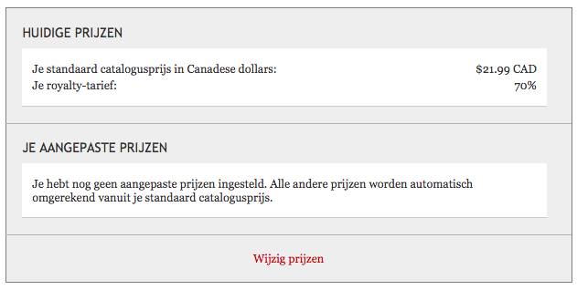 Overzicht van de huidige verkoopprijs en aangepaste verkoopprijzen