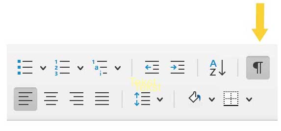 Afbeelding uit het hoofdmenu in Word waarin de knop om onzichtbare opmaak mee weer te geven is geselecteerd