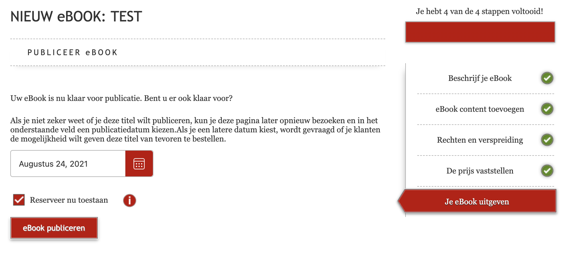 afbeelding van de laatste publicatiestap, met een veld waarin de verschijningsdatum ingevuld kan worden